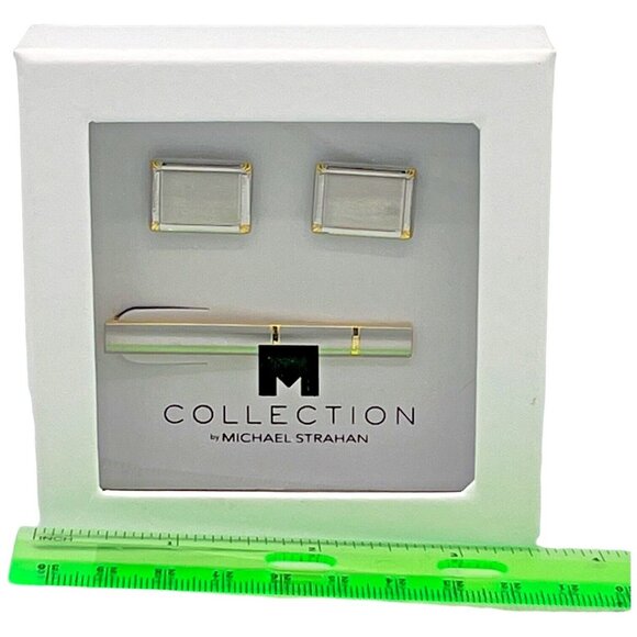 Michael Strahan Collection Brushed Chrome Look Metal Cufflinks And Tie Bar Set - Picture 5 of 5